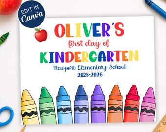 Editable First Day of School Sign Template, Preschool to Elementary Photo Prop, Canva (Digital Download)
