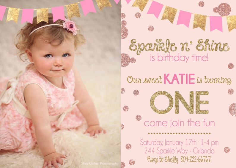 Pink and Gold First Birthday Invitation Pink and Gold | Etsy