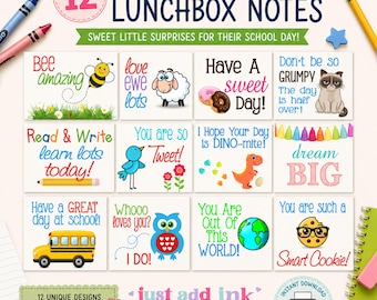 Lunch Box Notes for Kids Children Kindergarten with Motivational Messages, Back To School, Love Notes, Cute Notes for Kids