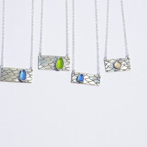Mermaid Scale Bar Necklace with Sea Glass