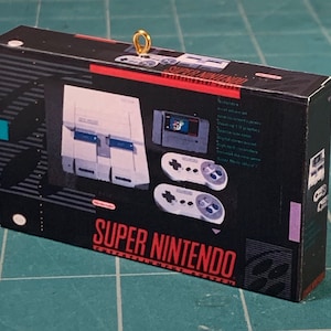 Vintage Original Super NES Nintendo Entertainment System Miniature Toy Box Christmas Ornament