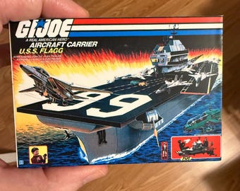 Vintage Original Hasbro 1980s G.I. Joe Aircraft Carrier U.S.S. FLAGG Miniature Toy Box Christmas Ornament / Refrigerator Fridge Magnet