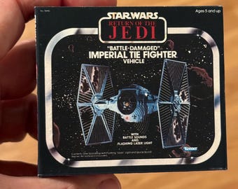 Vintage Kenner Star Wars Return of the Jedi Battle Damaged TIE FIGHTER Toy Box Miniature Christmas Ornament / Refrigerator Fridge Magnet