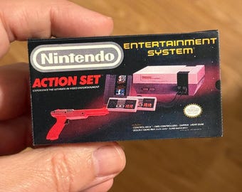 Vintage Original NES Nintendo Entertainment System Action Set ORANGE GUN version Miniature Toy Box Christmas Ornament / Magnet