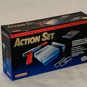 Vintage Original NES Nintendo Entertainment System Action Set BLUE BOX version Miniature Toy Box Christmas Ornament / Magnet