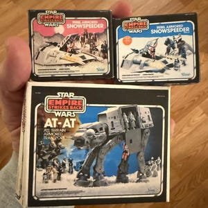 Caja de juguetes en miniatura de papel Kenner Star Wars El Imperio Contraataca AT-AT y Snowspeeder, original vintage, escala 1/6