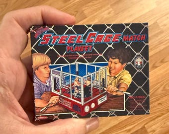 Vintage Original 1986 AWA Remco Official All Star Wrestling STEEL CAGE Match Playset Magnet Miniature Toy Box Christmas Ornament