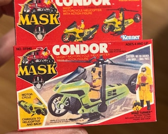 Vintage Original Kenner 1980s MASK motorcycle helicopter CONDOR Miniature Toy Box Christmas Ornament / Refrigerator Fridge Magnet