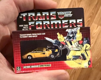Adorno navideño vintage original Hasbro G1 Transformers SUNSTREAKER con imán en miniatura para caja de juguetes