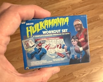 Vintage Original LJN Hulk Hogan Deluxe HULKAMANIA WORKOUT Set Magnet Miniature Toy Box Christmas Ornament