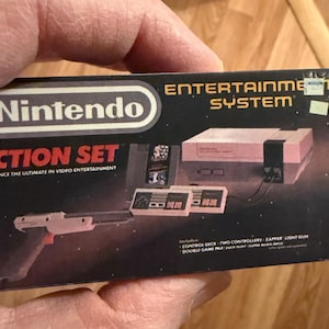 Vintage Original NES Nintendo Entertainment System Action Set GREY GUN version Miniature Toy Box Christmas Ornament / Magnet