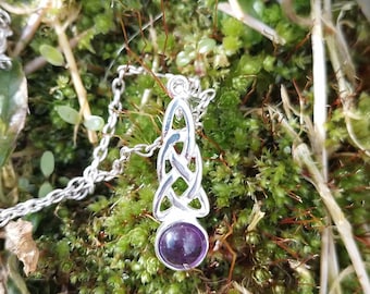 Sterling  silver  amethyst celtic knot 6mm cabochon necklace Irish handmade pendant.