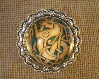 Keltische Seepferdchen Antik Silber Brosche Irish Handmade Schmuck