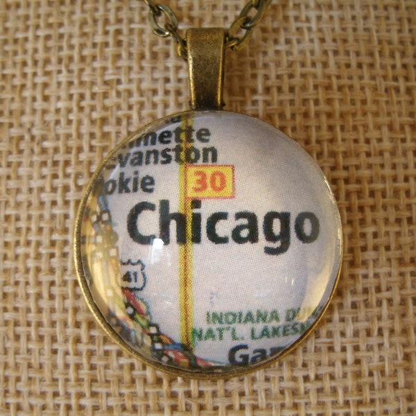 Chicago Illinois Necklace Bronze Silver Gold Pendant Handmade Jewelry