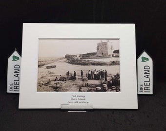 Fish Curing, Clare Island Late 19th Century Vintage Irish Print Period Edwardian sepia image of bygone Ireland.