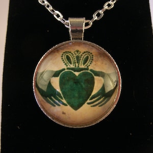 Antique Style Claddagh Ring Necklace Silver Gold Irish Handmade Jewelry