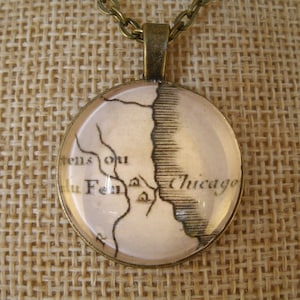 Chicago collar antiguo mapa colgante bronce plata oro hecho a mano joyería