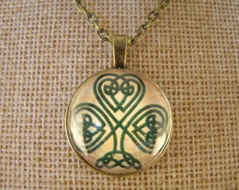 Celtic Style Shamrock Necklace Antique Bronze Irish Handmade Jewelry