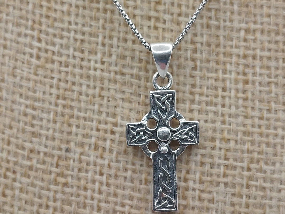 A Celtic Cross Sterling Silver Pendant Necklace Irish Jewellery With ...