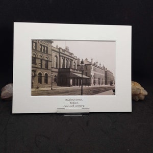 Bedford Street, Belfast, Ireland, Late 19th century Vintage Irish Print Period Edwardian sepia image of bygone Ireland.