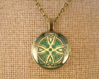 Vintage Style Celtic Cross Necklace Antique Bronze Silver Irish Handmade Jewelry