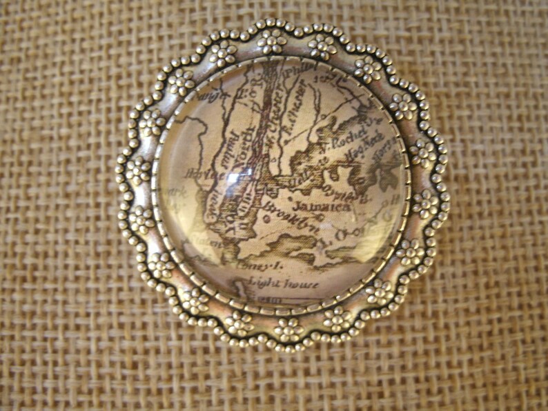 New york Antique Map Brooch Hairpin Bronze Silver Irish Handmade Jewelry