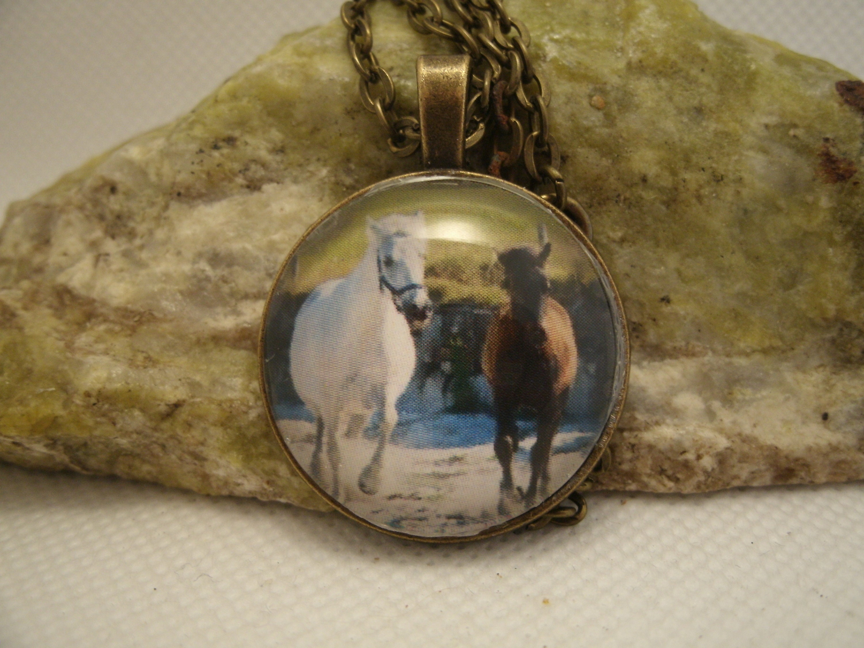 Connemara Pony Mare and Foal Necklace Brooch Bronze Silver Irish Horse Jewelry #2.