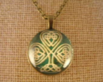 Vintage Style Shamrock Necklace Antique Bronze Silver Irish Handmade Jewelry