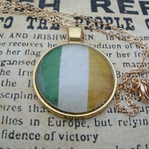 No.3 Vintage Style Irish Tricolour Flag Necklace Pendant Handmade Irish Jewelry.