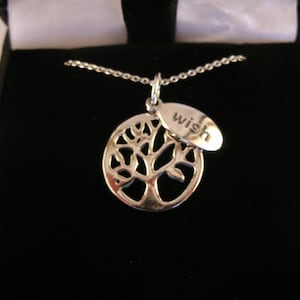 Celtic Tree of Life &quot;Wish&quot; Sterling Silver Pendant Necklace Irish Jewellery