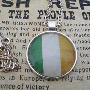Vintage Style Irish Tricolour Flag Necklace Pendant Handmade Irish Jewelry.