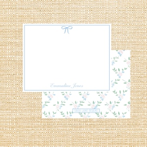 Blue Bow Notecard | Instant Download | Printable Personalized Stationery |  Stationery | Customized | A2 Flat Note | Blue and White