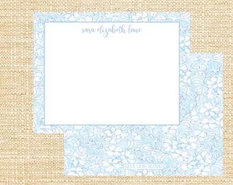 Blue Floral Notecard | Instant Download | Printable Personalized Stationery |  Stationery | Customized | A2 Flat Note | Blue and White