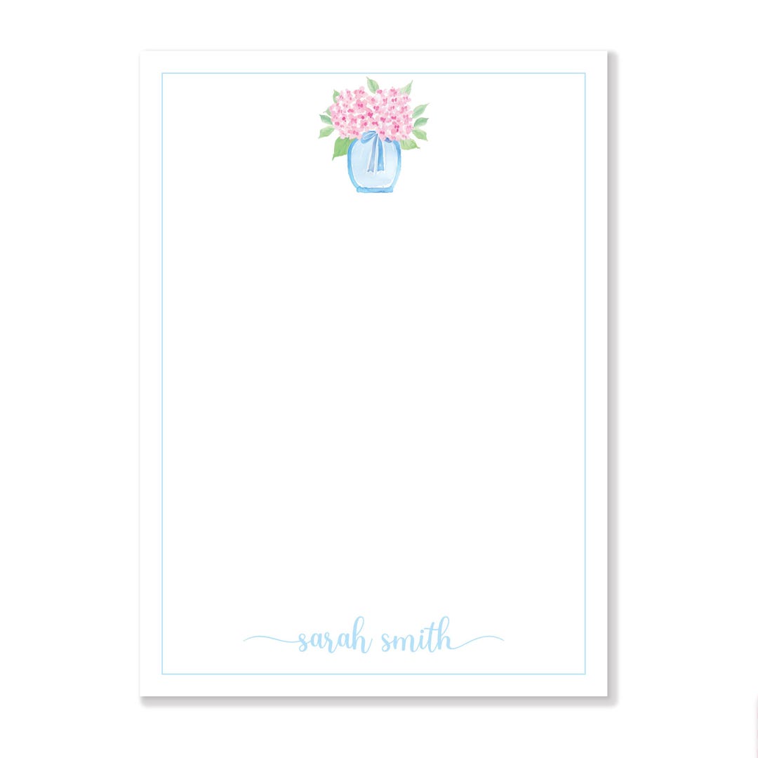 Pink Hydrangea Notepad | 5x7 Notepad | Blue and White | 50-100 Pages ...