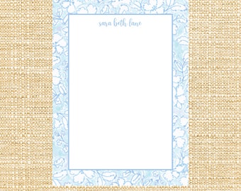 Blue Floral Notepad | 5x7 Notepad | Blue and White | 100 pages | Customized | Personalized Notepad