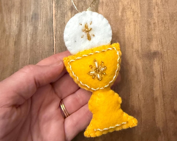 Personalized Felt Chalice Ornament: First Communion, Baptism, Confirmation, Godchild, Easter Keepsake