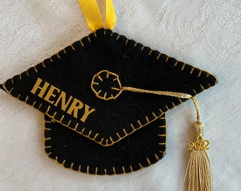 Buy 6, Get 7th Free/ Personalized Graduation Ornament/ Black & Gold Graduation Cap/ High School or College Graduation/ Class of 2023 2024