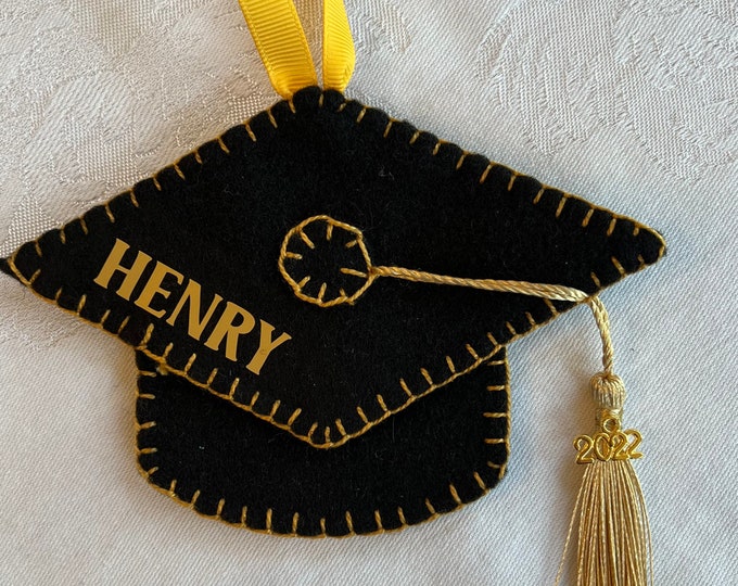 Buy 6, Get 7th Free/ Personalized Graduation Ornament/ Black & Gold Graduation Cap/ High School or College Graduation/ Class of 2023 2024