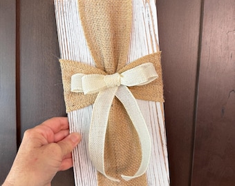 Rustic Whitewashed Cross Plaque,  Burlap Cross Wall Hanging, First Communion, Baptism, Confirmation, Godchild, Easter Keepsake