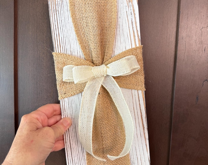Rustic Whitewashed Cross Plaque,  Burlap Cross Wall Hanging, First Communion, Baptism, Confirmation, Godchild, Easter Keepsake