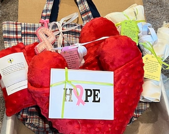 Deluxe Mastectomy Recovery Gift Set: Heart Pillow, Drain Holders, Tote - Hospital Donation