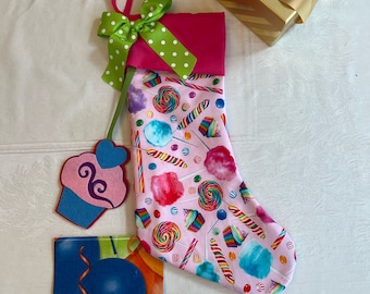 Unique Birthday Stocking/ Christmas Stocking/ Christmas Birthday/ Birthday Bag/Start a Birthday Tradition/ Unique Baby Gift/ Candy Christmas