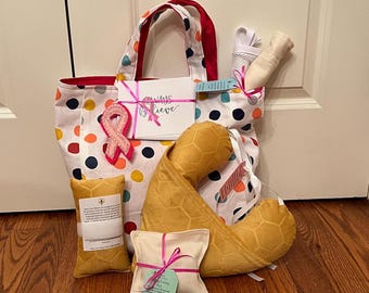 Mastectomy Care Package: Polka Dot Heart Pillow, Port Cushion & Drain Holders