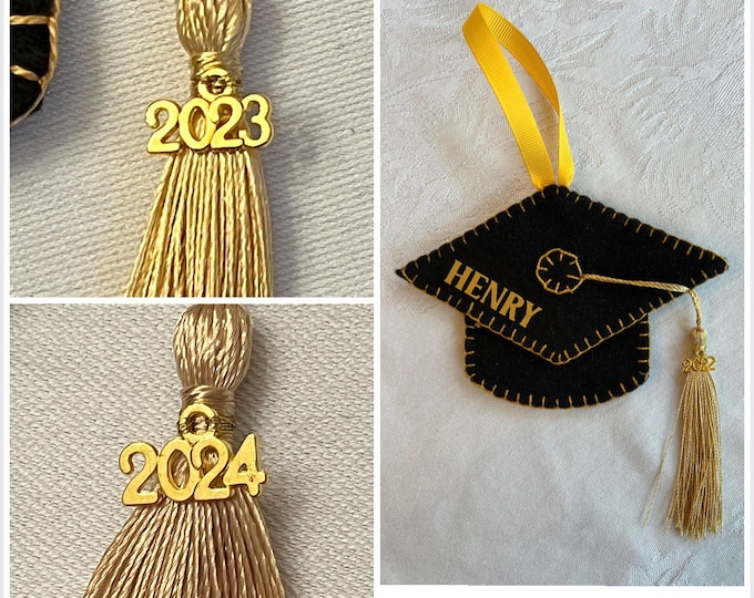 Buy 6, Get 7th Free/ Personalized Graduation Ornament/ Black & Gold Graduation Cap/ High School or College Graduation/ Class of 2023 2024