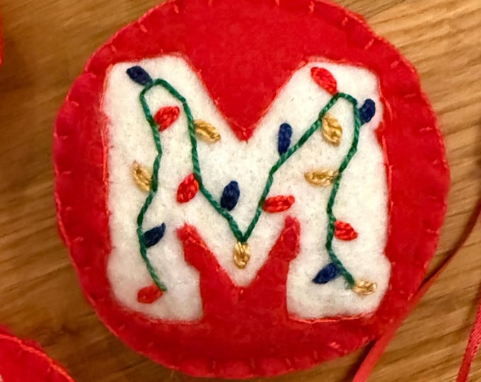 Custom Felt Letter Alphabet Ornament with Christmas Lights/  Personalized Initial Ornament/ New Baby Gift