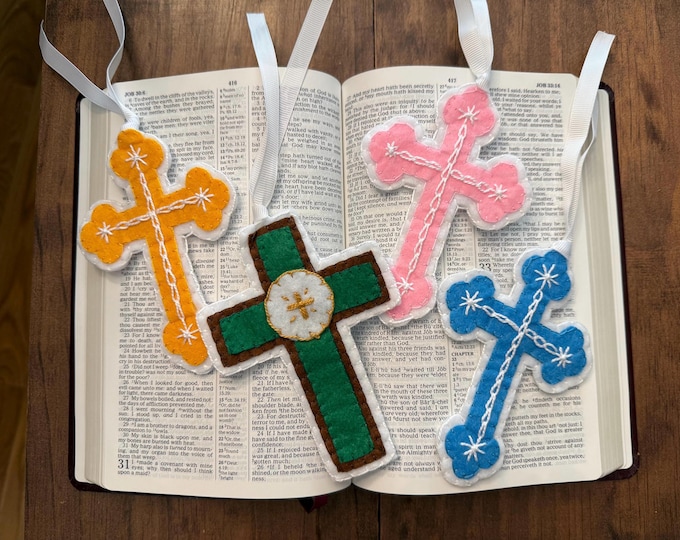 Personalized Felt Cross Bible Bookmark/Ornament:First Communion,Baptism,Confirmation, Godchild, Easter Keepsake/Baptism Gift for Boy or Girl