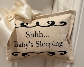 Black and Cream Baby’s Sleeping Pillow Sign/ Hanging Baby Sleeping Sign/Newborn Baby Gift/Baby Shower Present
