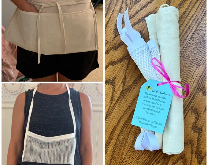 Set of 2 Pocket Port Drain Holder & Shower Drain Holder/ Waist Apron/ Mastectomy Drain pouch/ Surgical Drain Holders