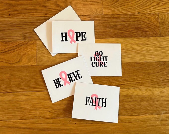 Breast Cancer Support and Awareness, Set of 4 Note Cards/ Can be made with any color Ribbon