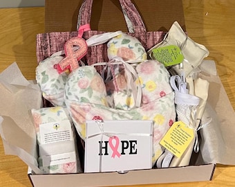 Pink Floral Mastectomy Recovery Gift Set: Heart Pillow, Drain Holders, Tote - Hospital Donation